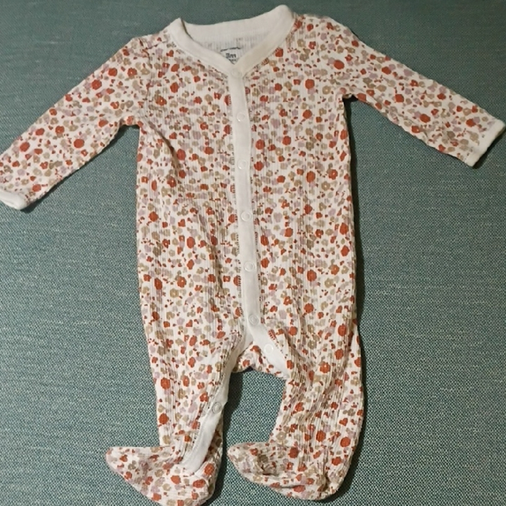 Baby Floral Footed One-Piece sleeper - White with Brown Floral